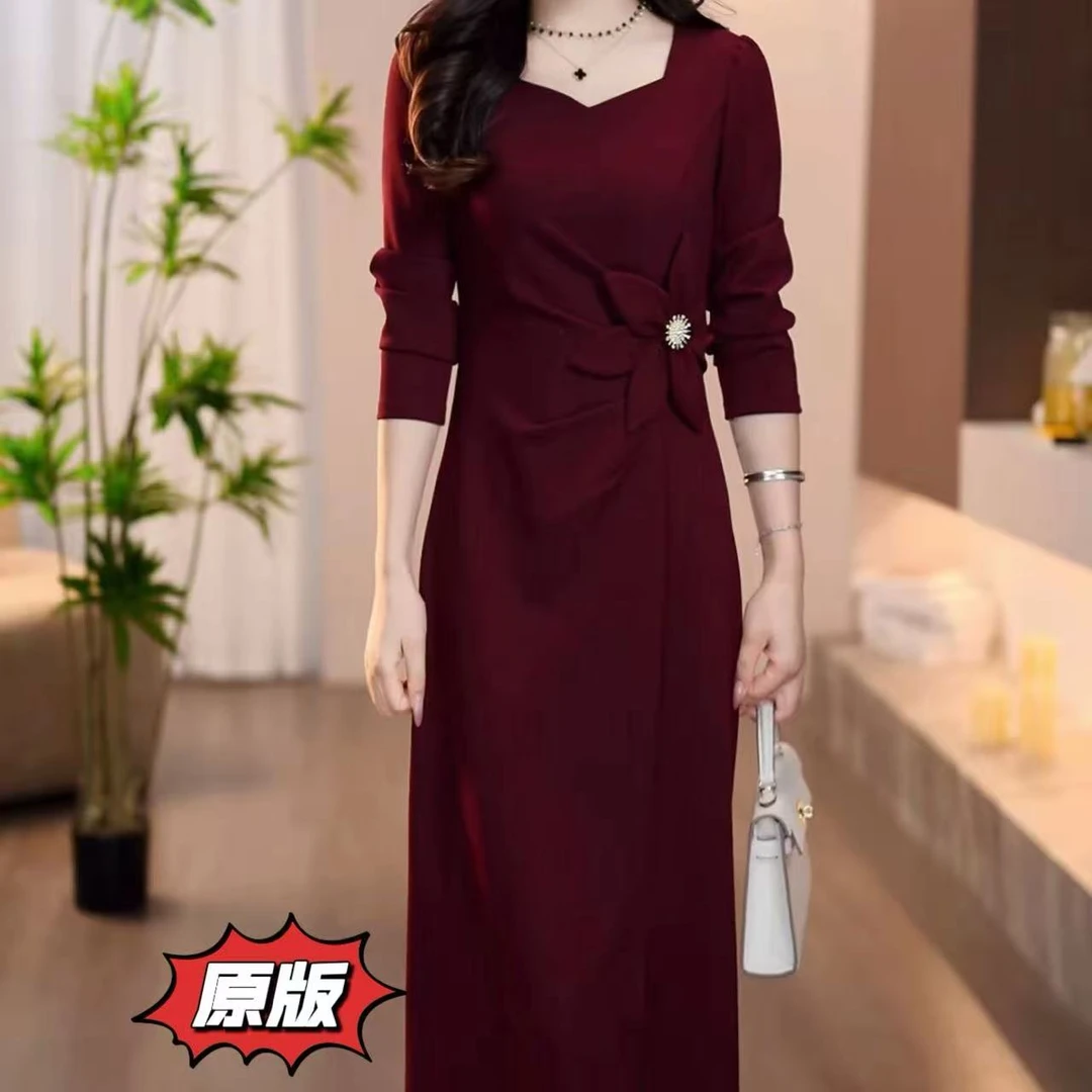 高档精纺面料时尚女装连衣裙2025秋季新款收腰显瘦洋气减龄裙子