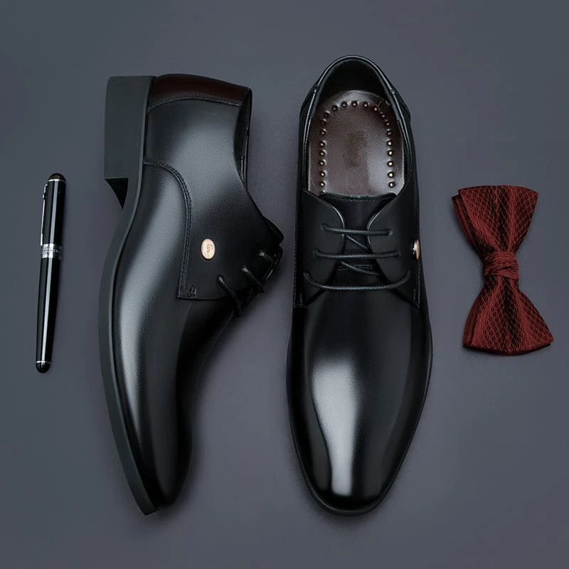 2025四季高档男式皮鞋真牛皮系带商务休闲正装办公室行政领导鞋子