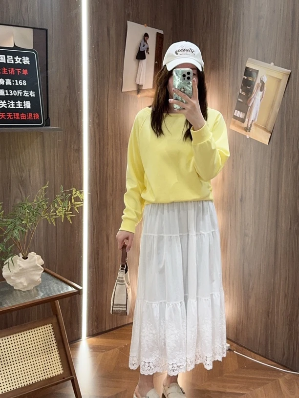 长袖上衣淡黄色设计感宽松卫衣