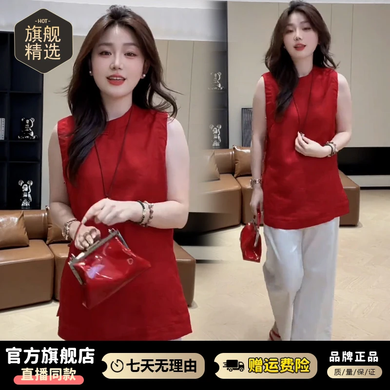 设计感中式国风盘扣t恤女2025年夏季新款洋气减龄显瘦无袖上衣潮