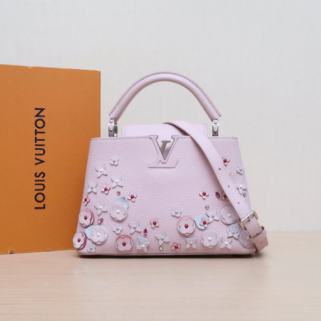 95新 LouisVuitton/路易威登 小花双双 Cap BB 27 粉色 芯片 包