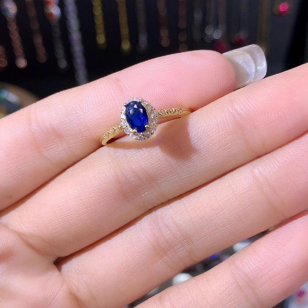 戒指蓝宝石银S925镶嵌金46