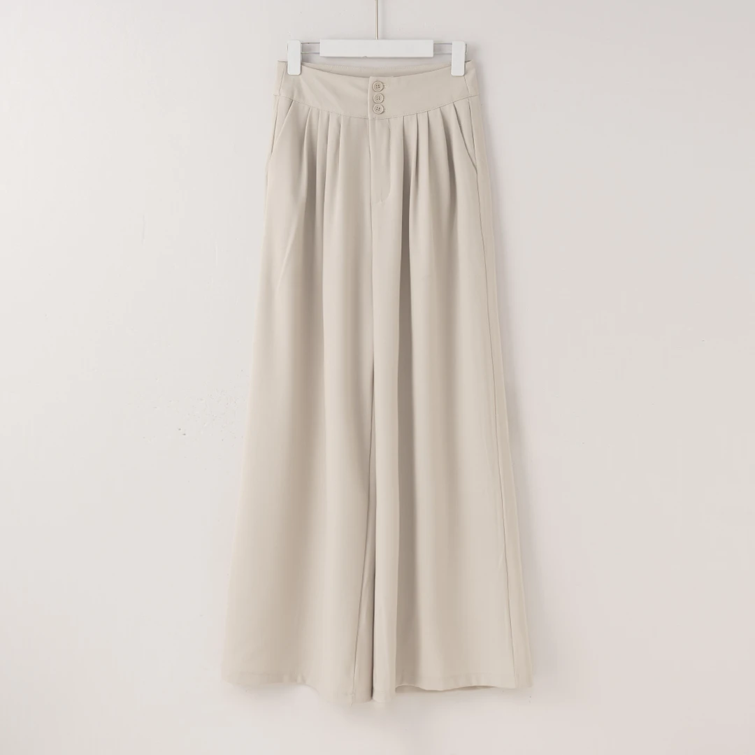 H2862纯色拼接新款女时尚洋气百搭显瘦阔腿休闲裤25128