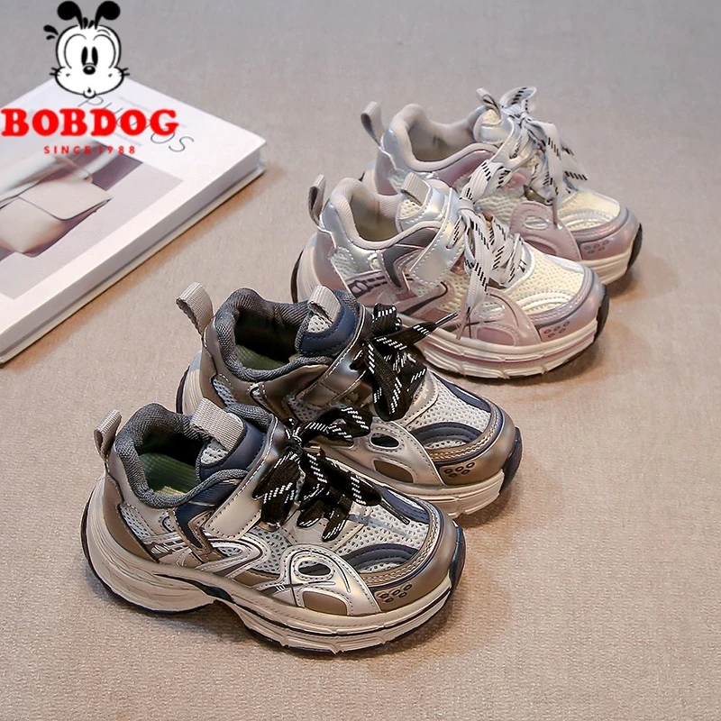 Bobdog/巴布豆2025春季新款透气网面儿童跑步鞋中大童运动鞋百搭