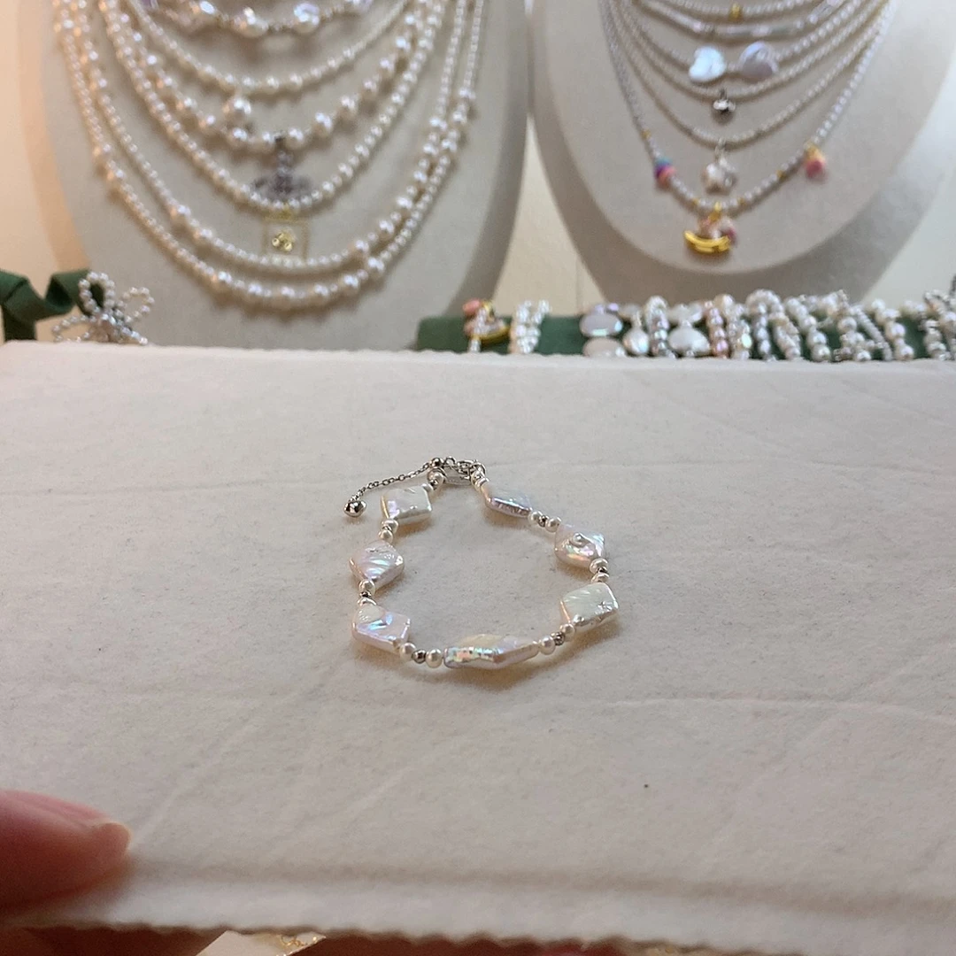 手绳银S925镶嵌淡水珍珠