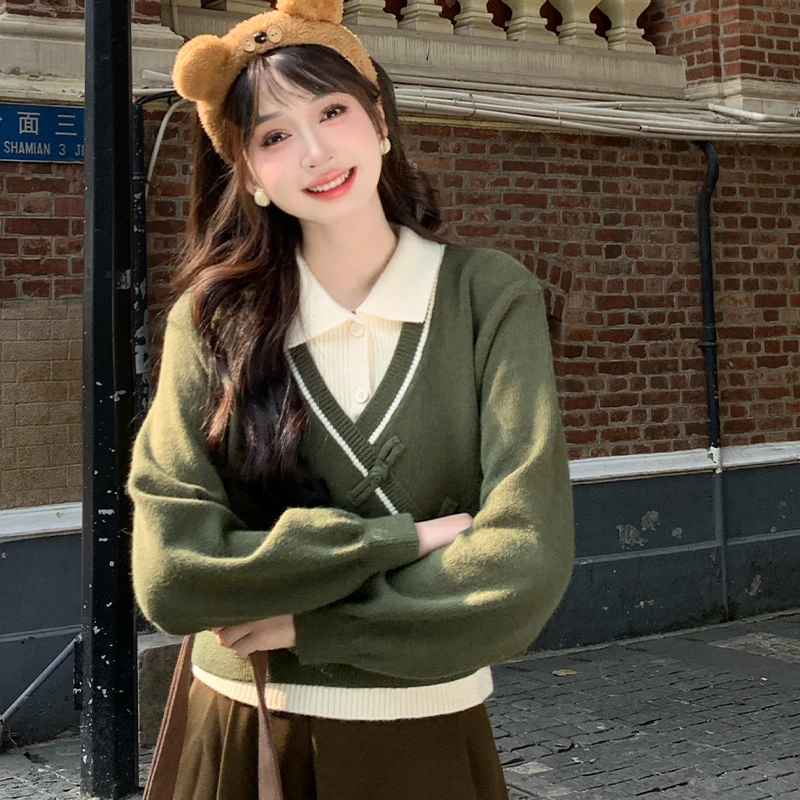 【真两件】法式小香风毛衣女2024秋季新款高级感设计感小众上衣