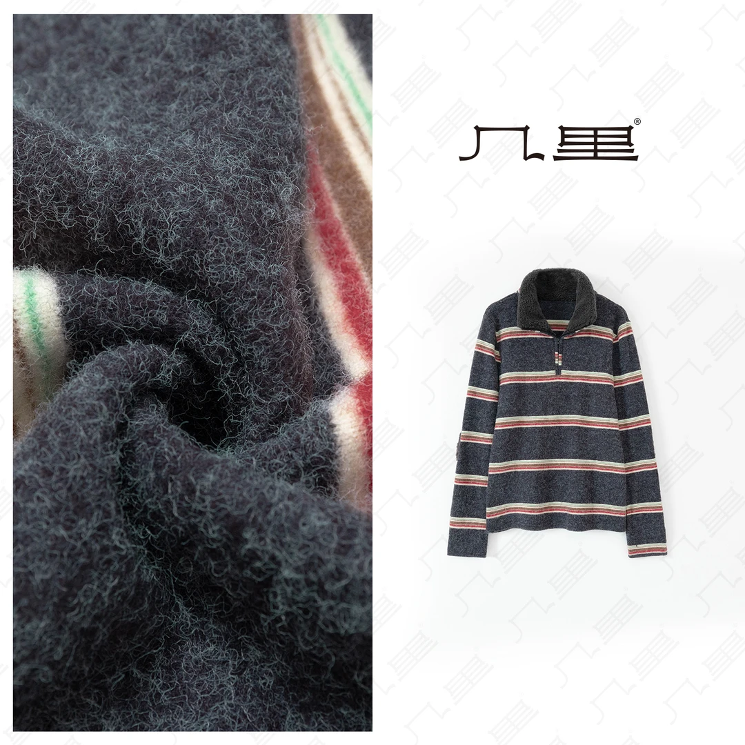 几里与麻【条纹风情】长袖复古打底绒领小衫 1111055