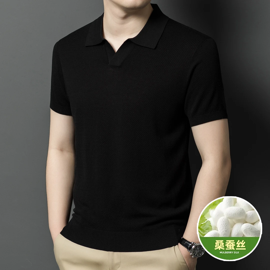 【莱赛尔+桑蚕丝+棉】菠萝针海鸥领！男士夏季薄款短袖针织Pol