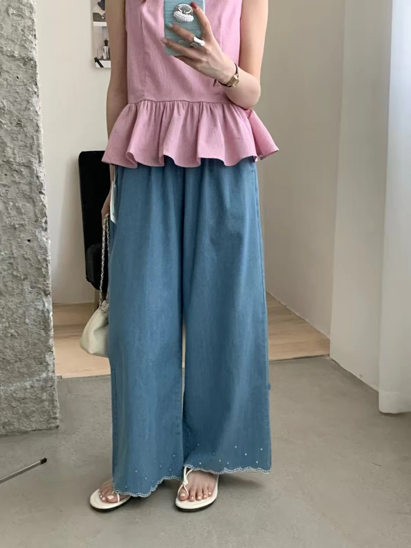 【youni家】夏季韩版ins风设计款休闲牛仔裤