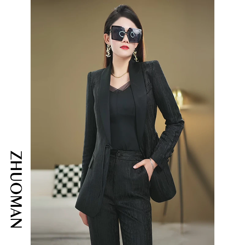 2025春季设计感黑色显瘦休闲通套装女气质时尚外套