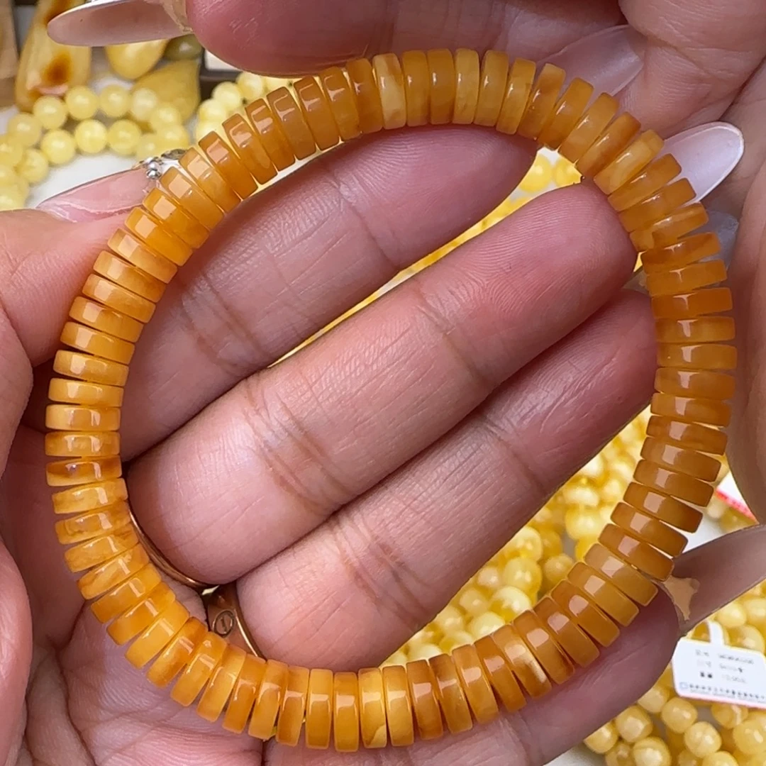 蜜蜡未镶嵌手串花蜡药片手串