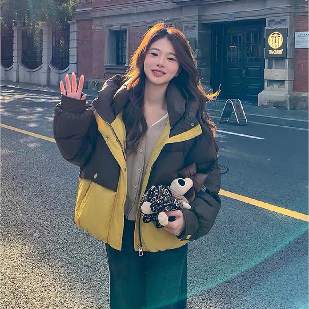 撞色设计爆款羽绒服女冬季2025新款洋气减龄白鸭绒外套小个子流行