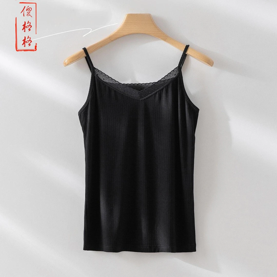 525薄款蕾丝花边吊带背心螺纹内搭打底纯色背心