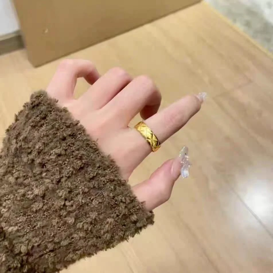 足银戒指 足银菱纹格戒指时尚素圈百搭