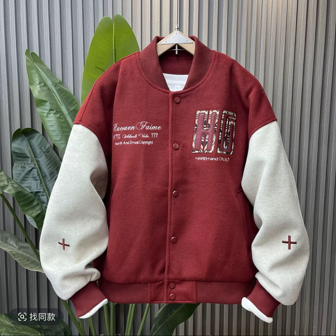 新款美式复古刺绣拼接加厚情侣棒球服外套百搭休闲   26001