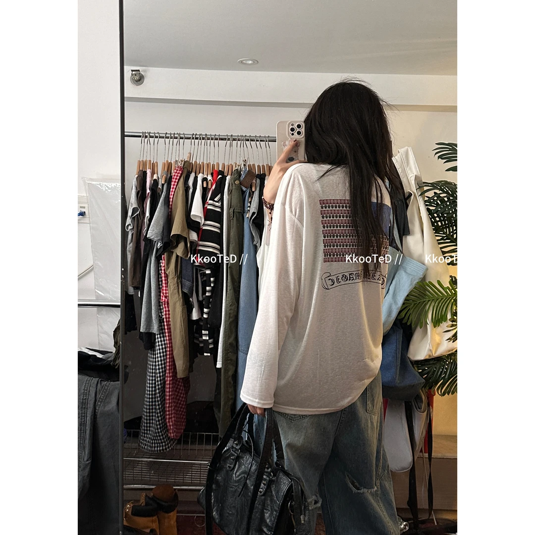 KkK【梵文/防晒T】 复古宽松中性雅痞美式长袖T恤防晒罩衫