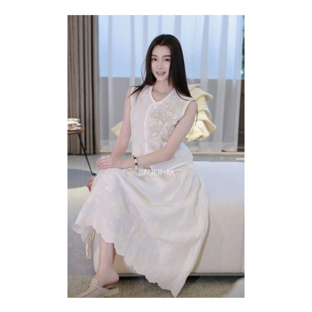 88-【月白】宝儿家含幂BF62525204夏季款重工钉珠花朵刺绣上衣裙子