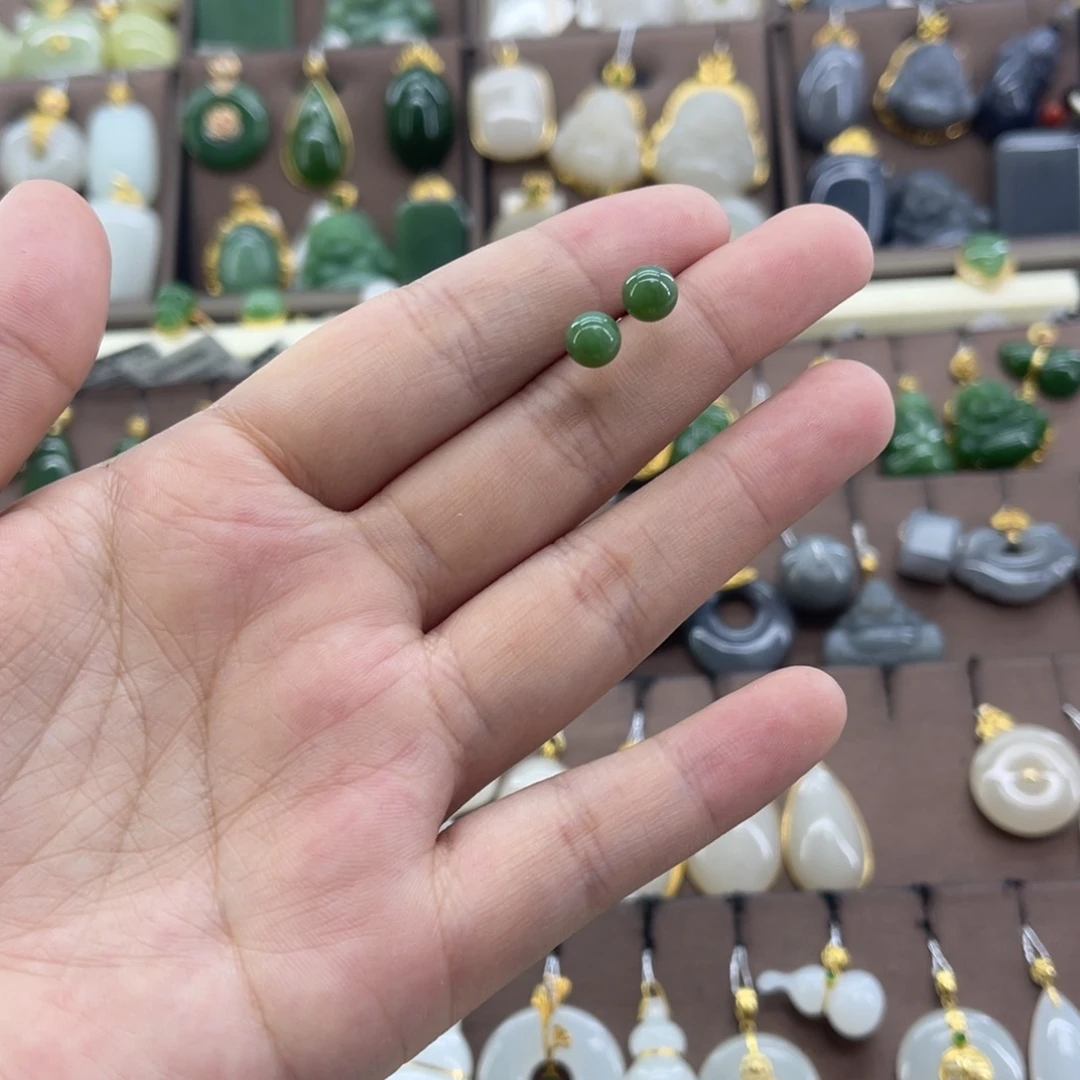 和田玉银S925镶嵌耳饰