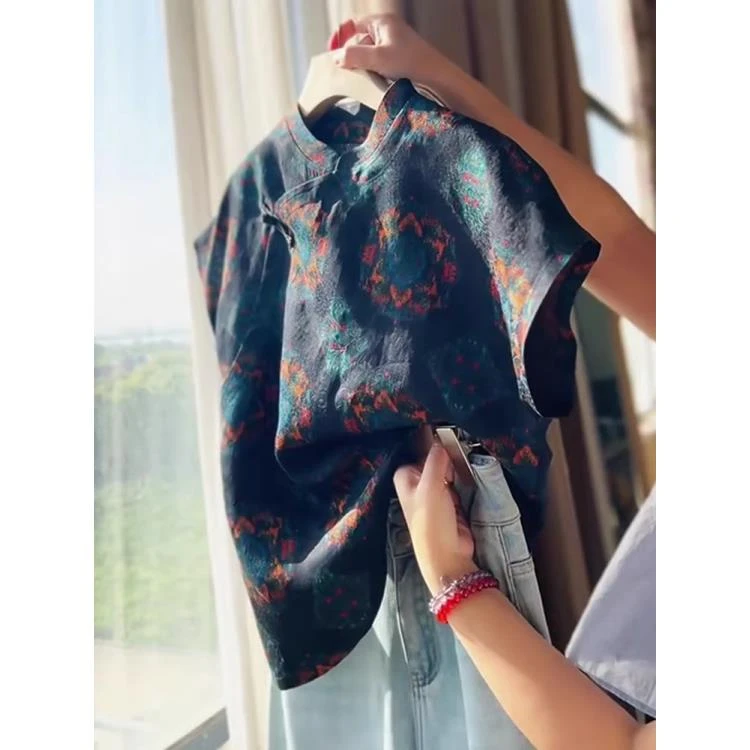 2025夏季新中式国风唐装改良旗袍短袖衬衫女高级感洋气老钱风上衣