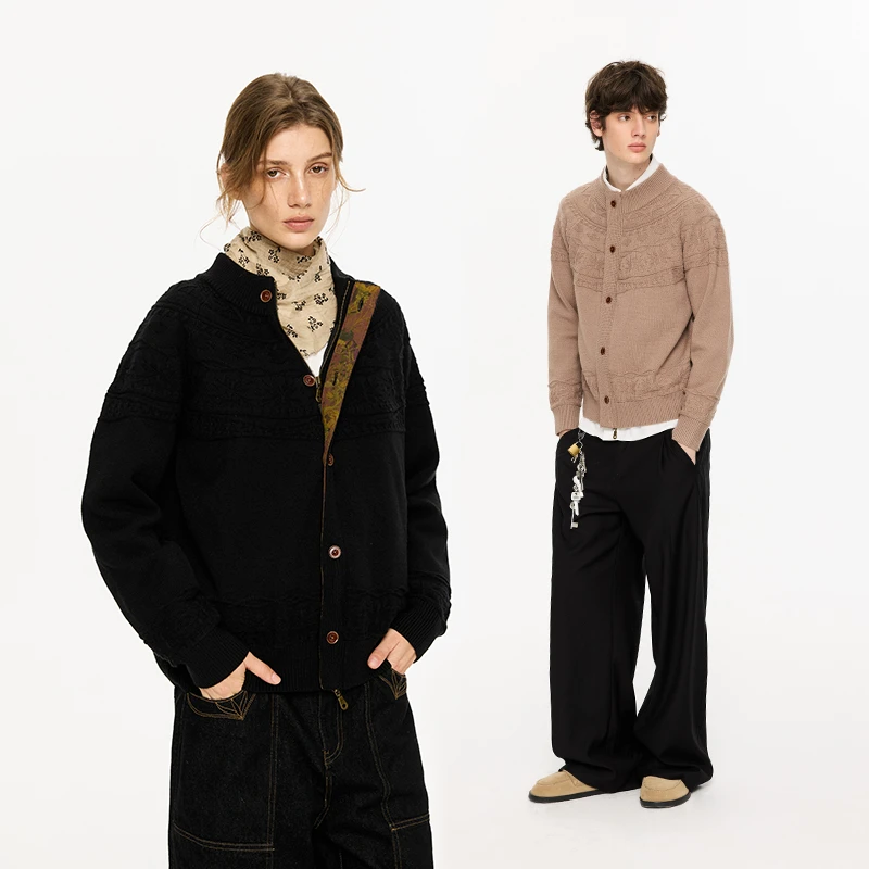 KREATE「莫奈」莫代尔长丝双门襟提花抗起球纽扣毛衣拉链针织开衫