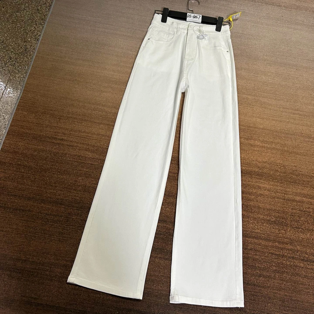 D5-6857 薄款 白色美式小众个性超正窄版直筒裤 高弹（不换退）