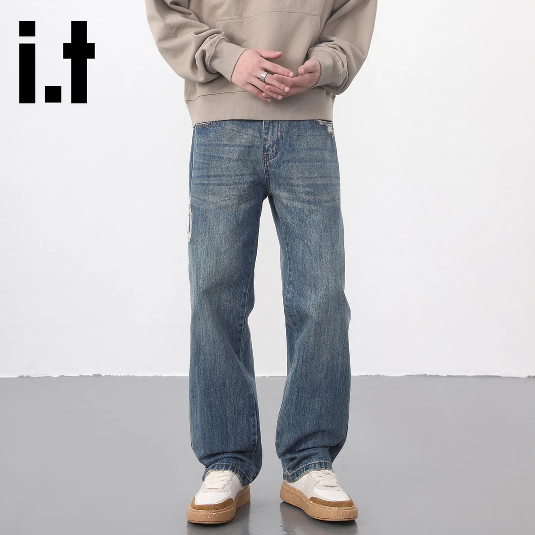 it:CHOCOOLATE不规则破洞设计感高街牛仔裤男复古水洗休闲百搭裤