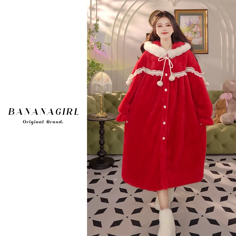 Bananagirl【小红帽】睡衣女秋冬连帽睡袍循环蓄温速暖家居服可外穿
