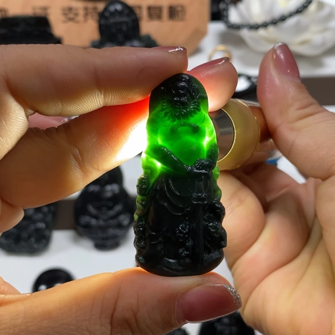 定制翡翠未镶嵌天然缅甸a货墨翠钟魁