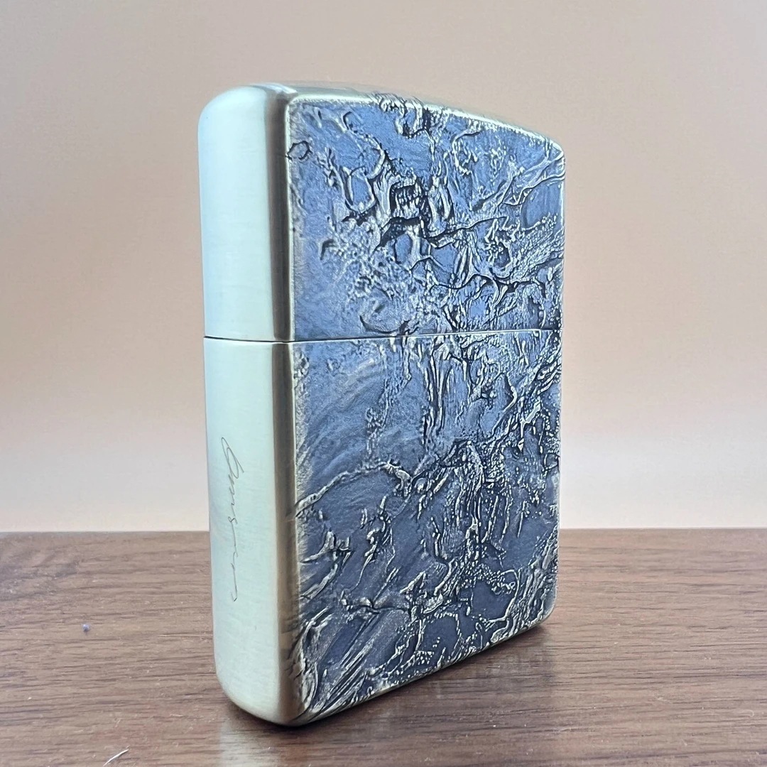 鬼王海浪花黄铜盔甲双面3D浮雕工艺防风煤油打火机个性经典创意