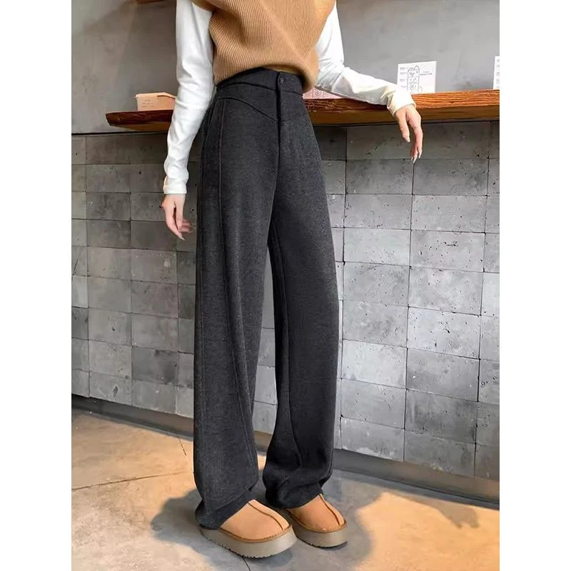 灰色香蕉裤女秋冬加厚毛呢窄版直筒阔腿裤子高腰休闲垂感弯镰刀裤