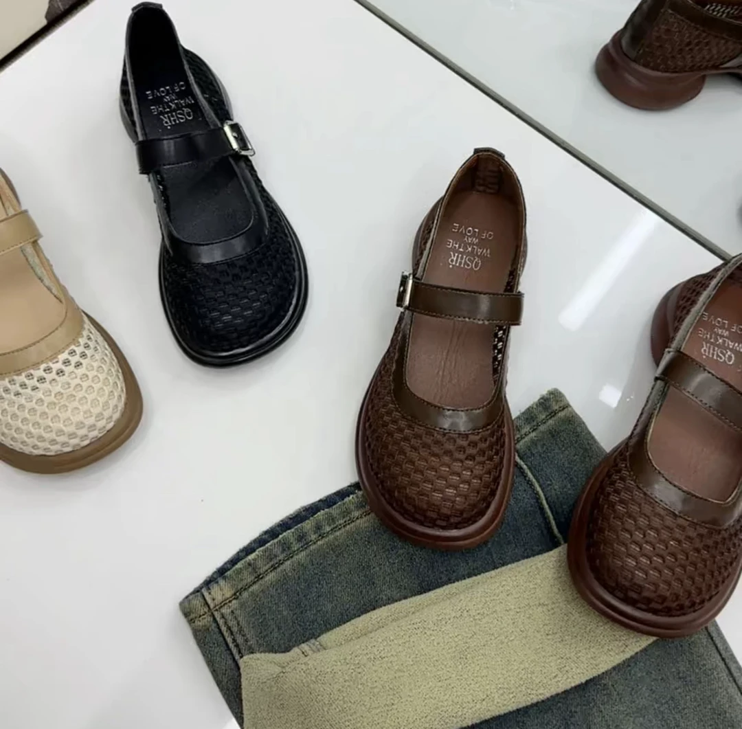 包头凉鞋平底包头一字9919带凉鞋时尚洋气透网玛丽珍豆豆鞋