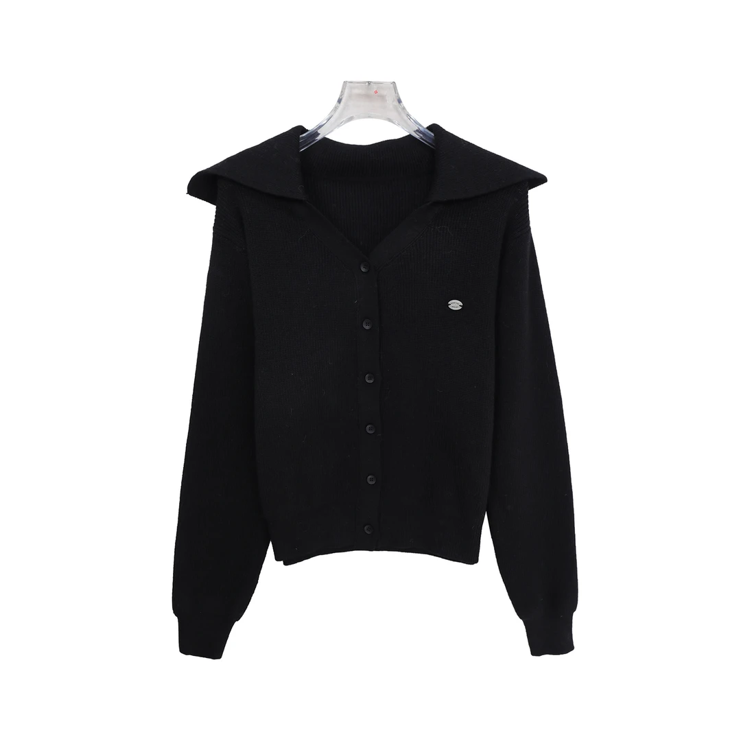 简约大翻领冬季新款时尚针织开衫小V领上衣S5552