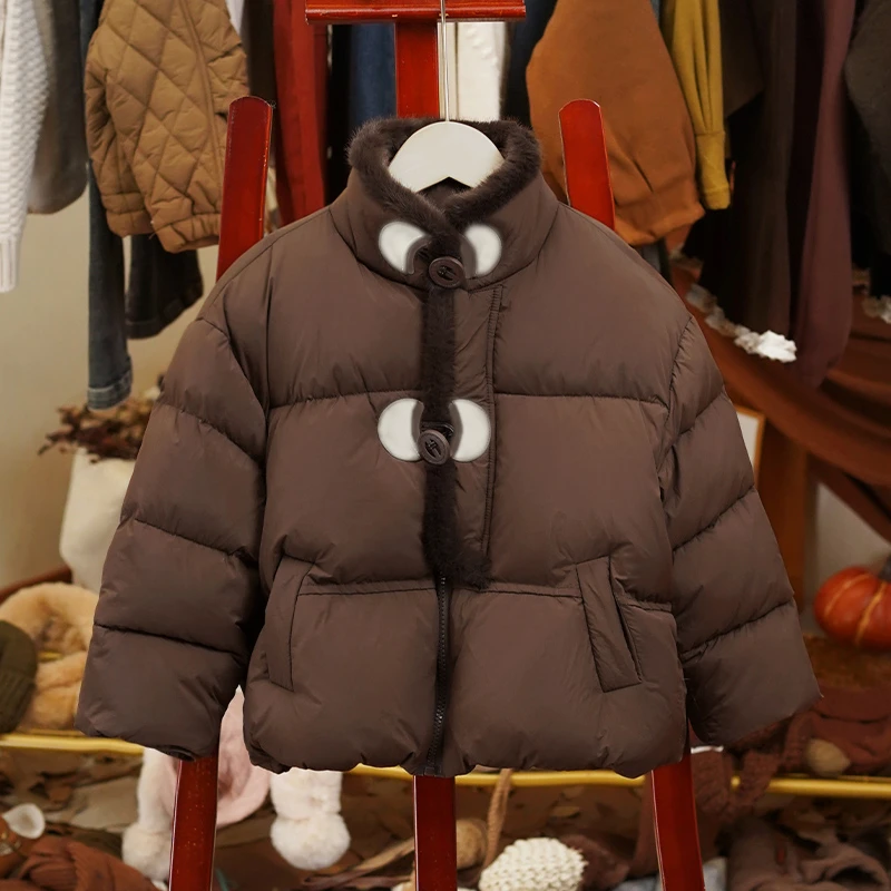 【浓情热巧】韩系复古秋冬女童洋气羔羔毛感保暖加厚棉服-LD201