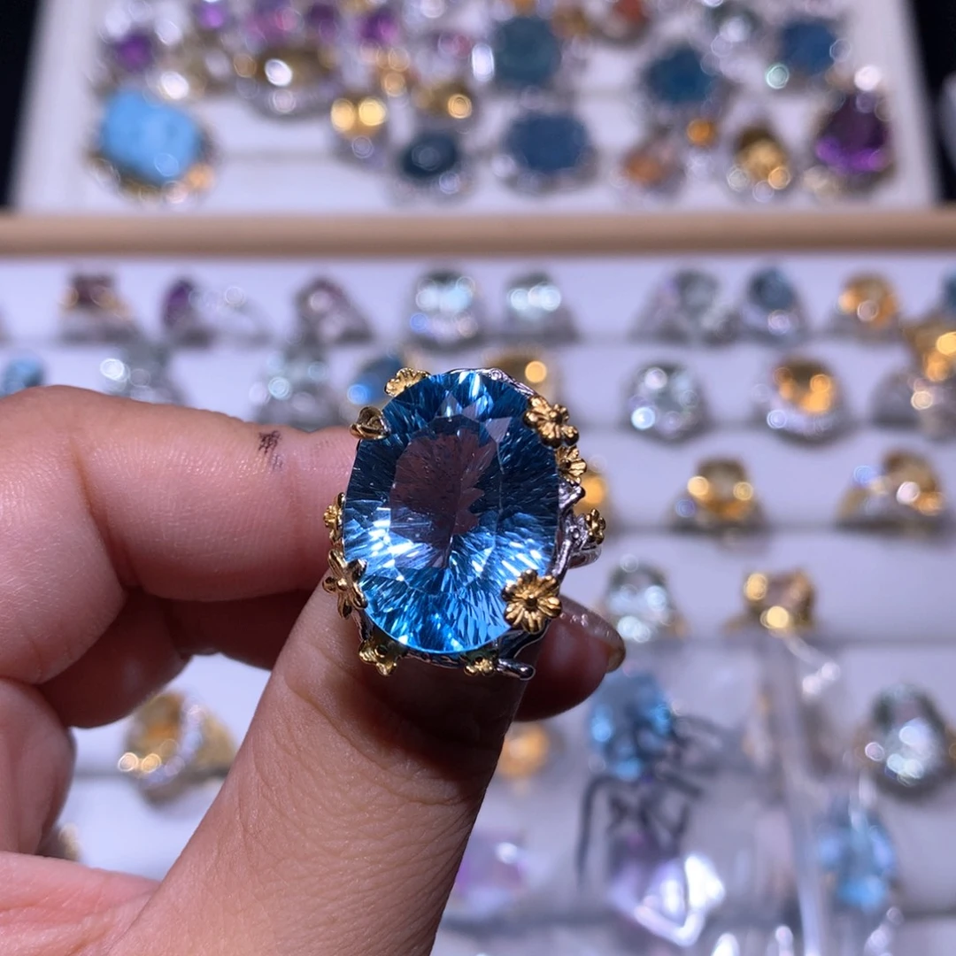 【闪购商品】银S925镶嵌戒指托帕石好****8戒指