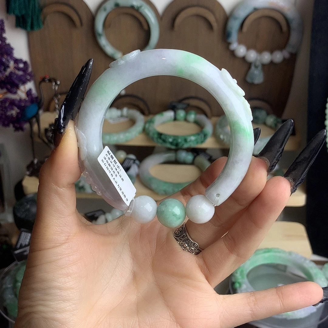 翡翠未镶嵌手镯春彩手镯手镯