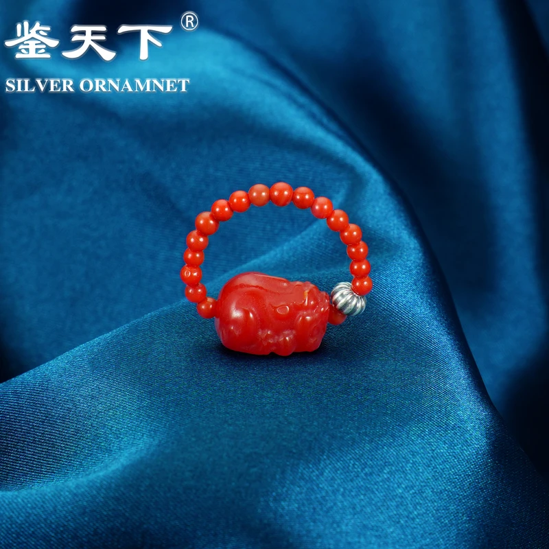 足银戒指 吞金兽串珠貔貅戒指08400017时尚纯手工编织戒指素款