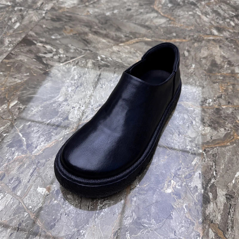 广州真皮男鞋秋季新款男士商务休闲一脚蹬皮鞋头层牛皮厚底乐福鞋