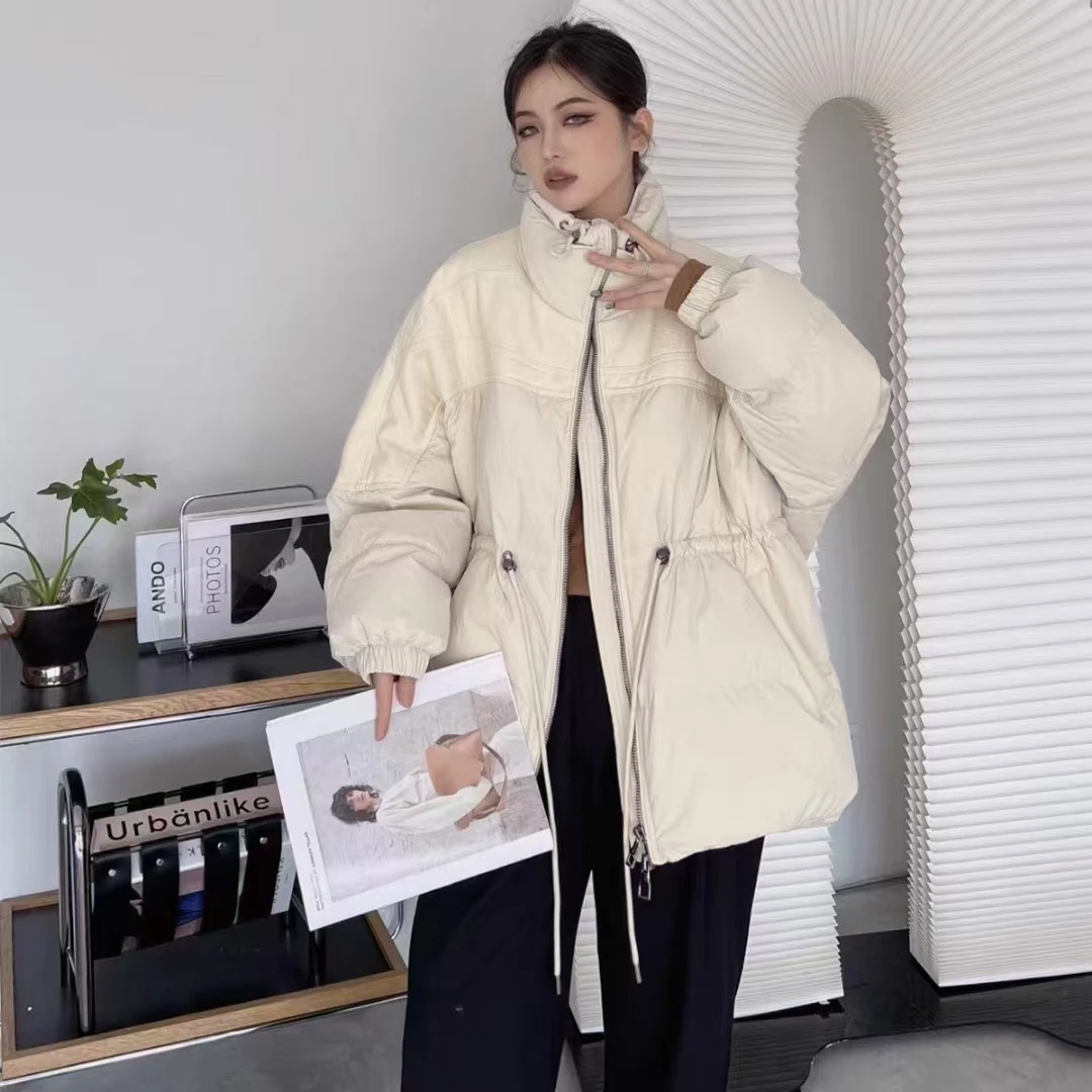 【呢料拼接款】冬季新款时尚休闲百搭立领收腰宽松抽绳外套