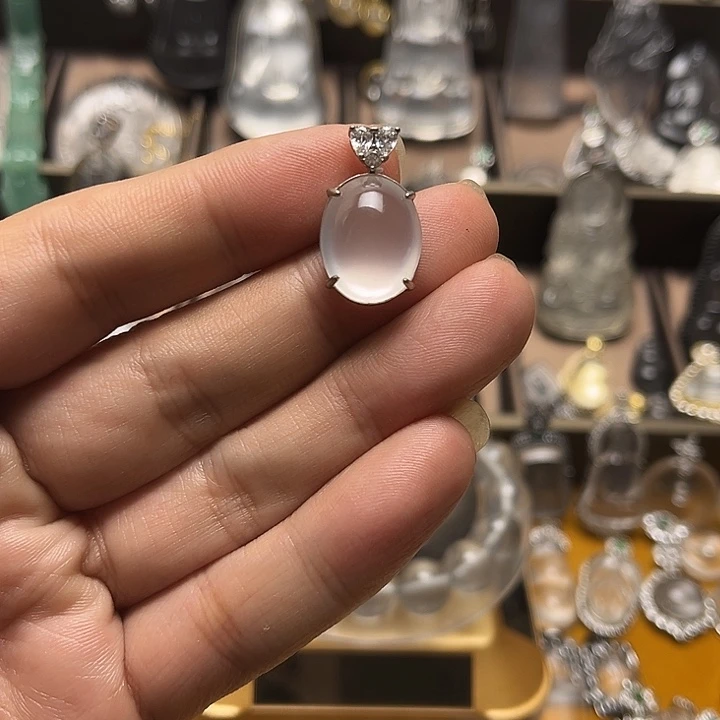 石英质玉银S925镶嵌蛋面吊坠