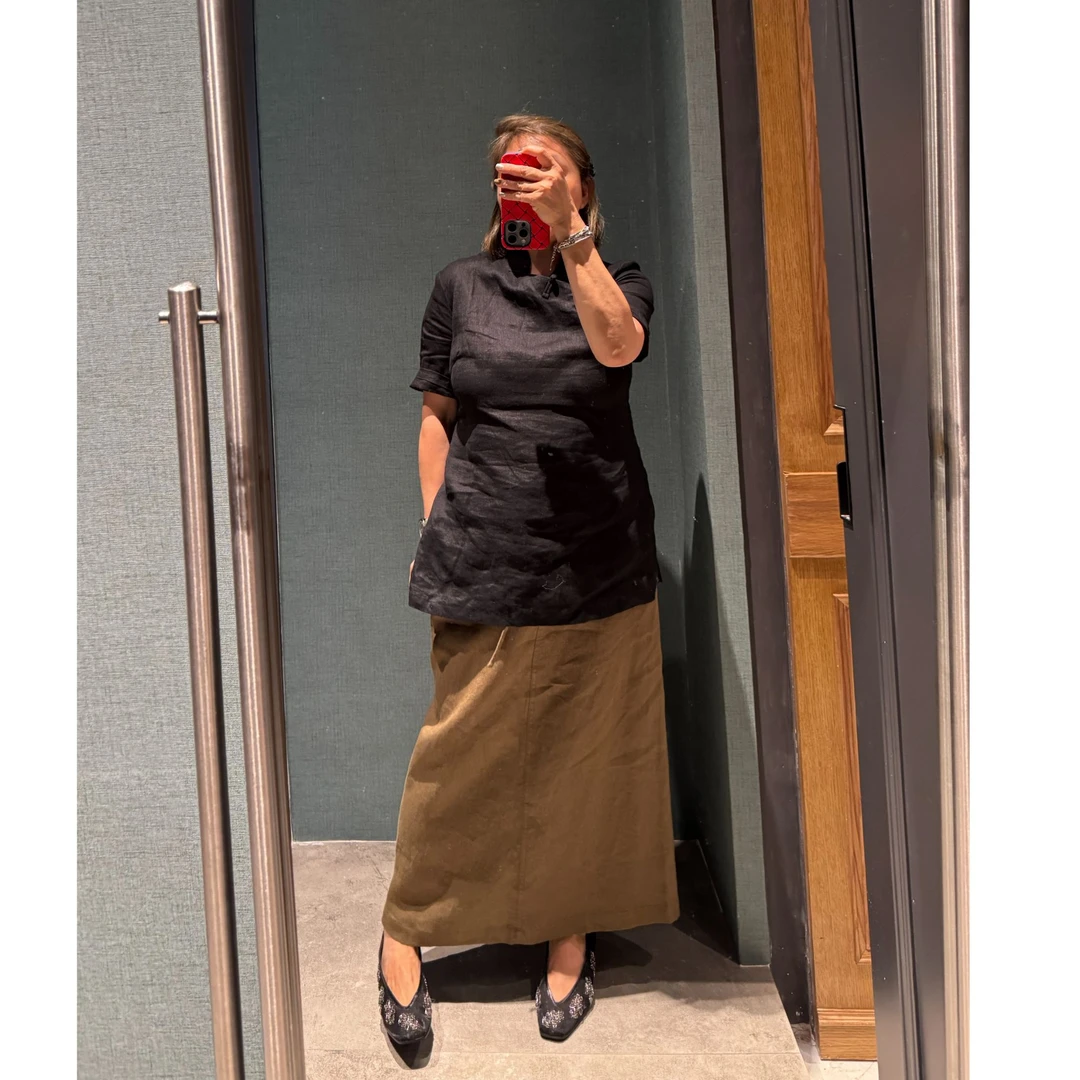 COCOLINDA |100%亚麻老钱‘南法风情’加厚系带后慵懒开叉半裙Q3301