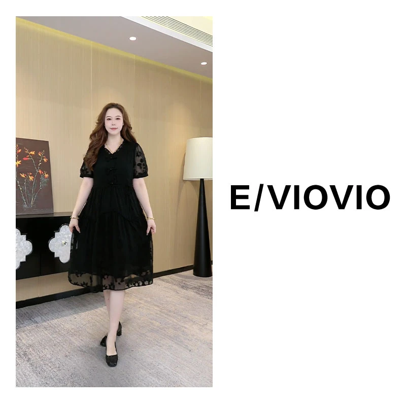 胖大今定制大码女装宽松连衣裙V领木耳边拼接系带裙子ZB5884CX