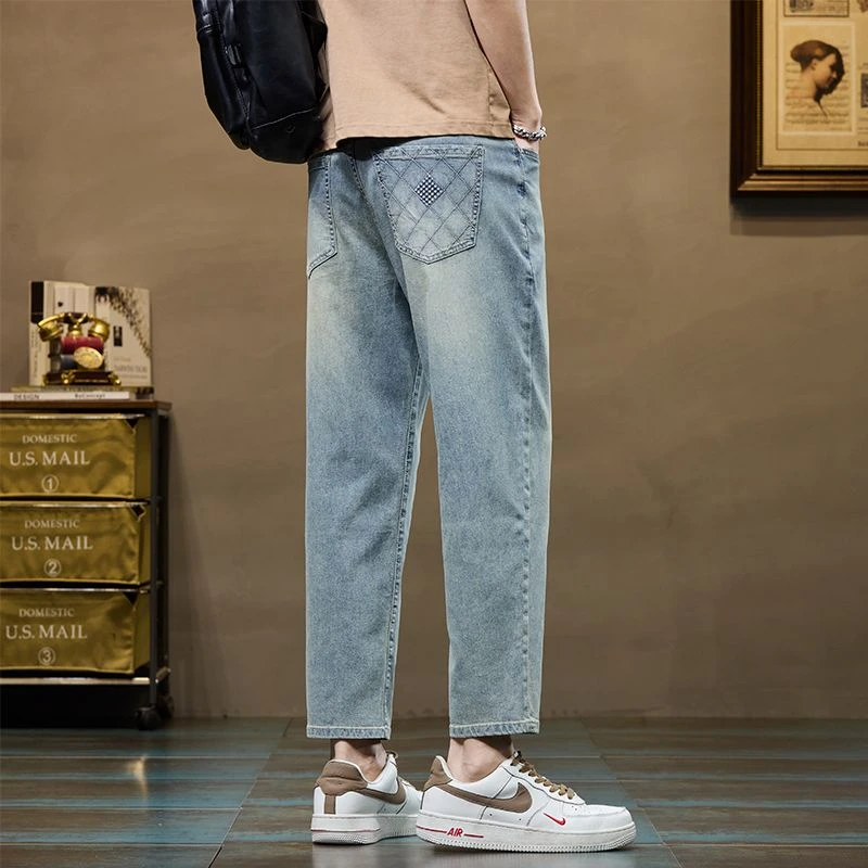 2025新款男士九分裤冰氧夏季薄款直筒宽松弹力休闲水洗牛仔裤男款