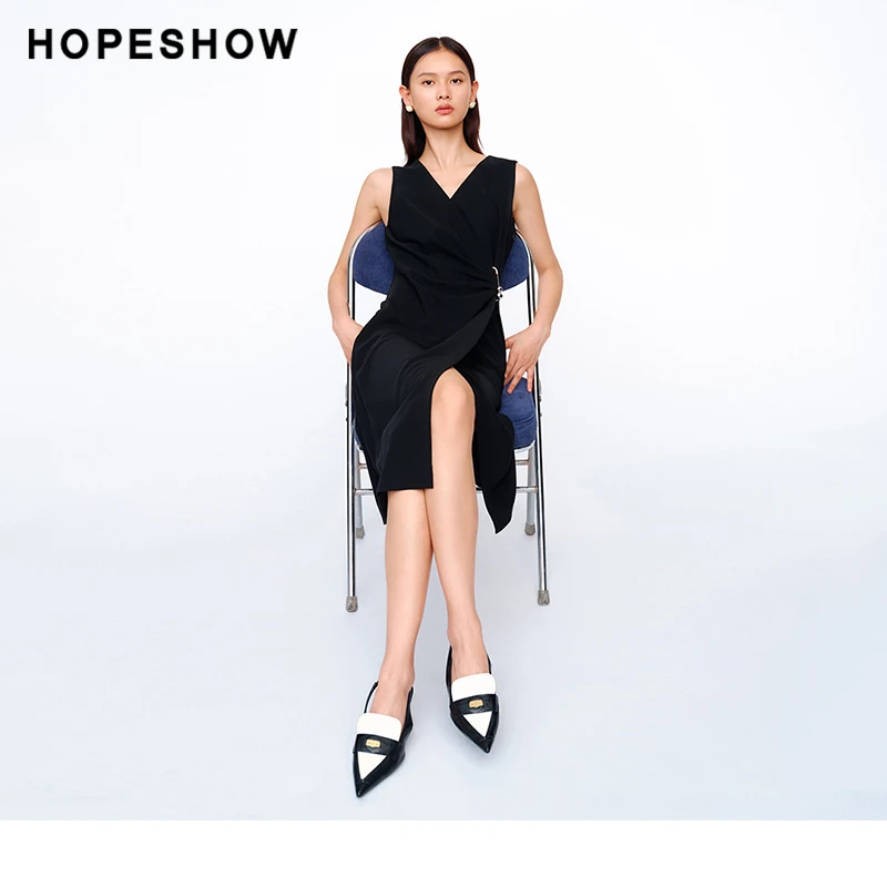 【达人专属】红袖商场同款HOPESHOW黑色连衣裙89224091604