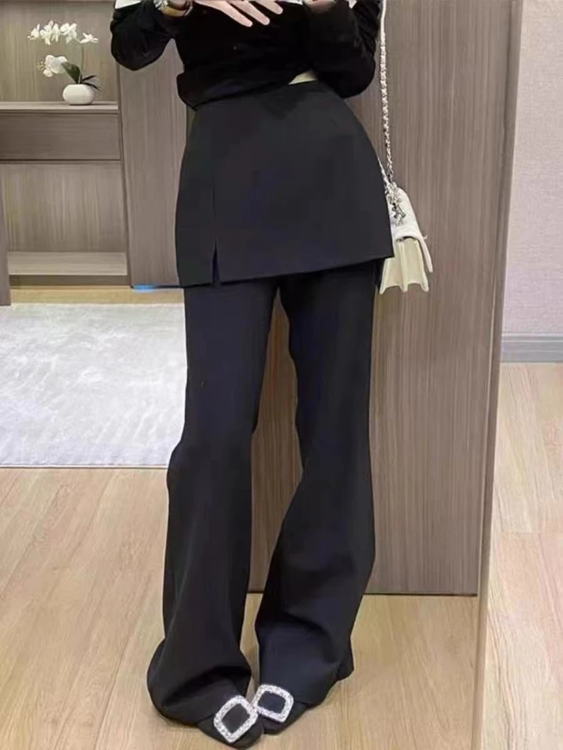 复古甜美假两件西装裤百搭设计感显瘦裤裙