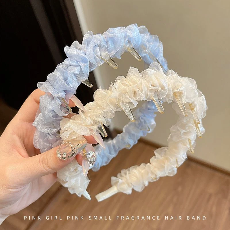 韩系温柔网纱褶皱发箍女2025新款高颅顶发卡气质日常外戴发捆头箍