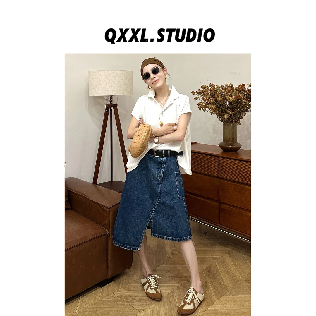 邱小小丽呀 夏季设计款POLO领纯色T恤宽松小众薄款上衣女