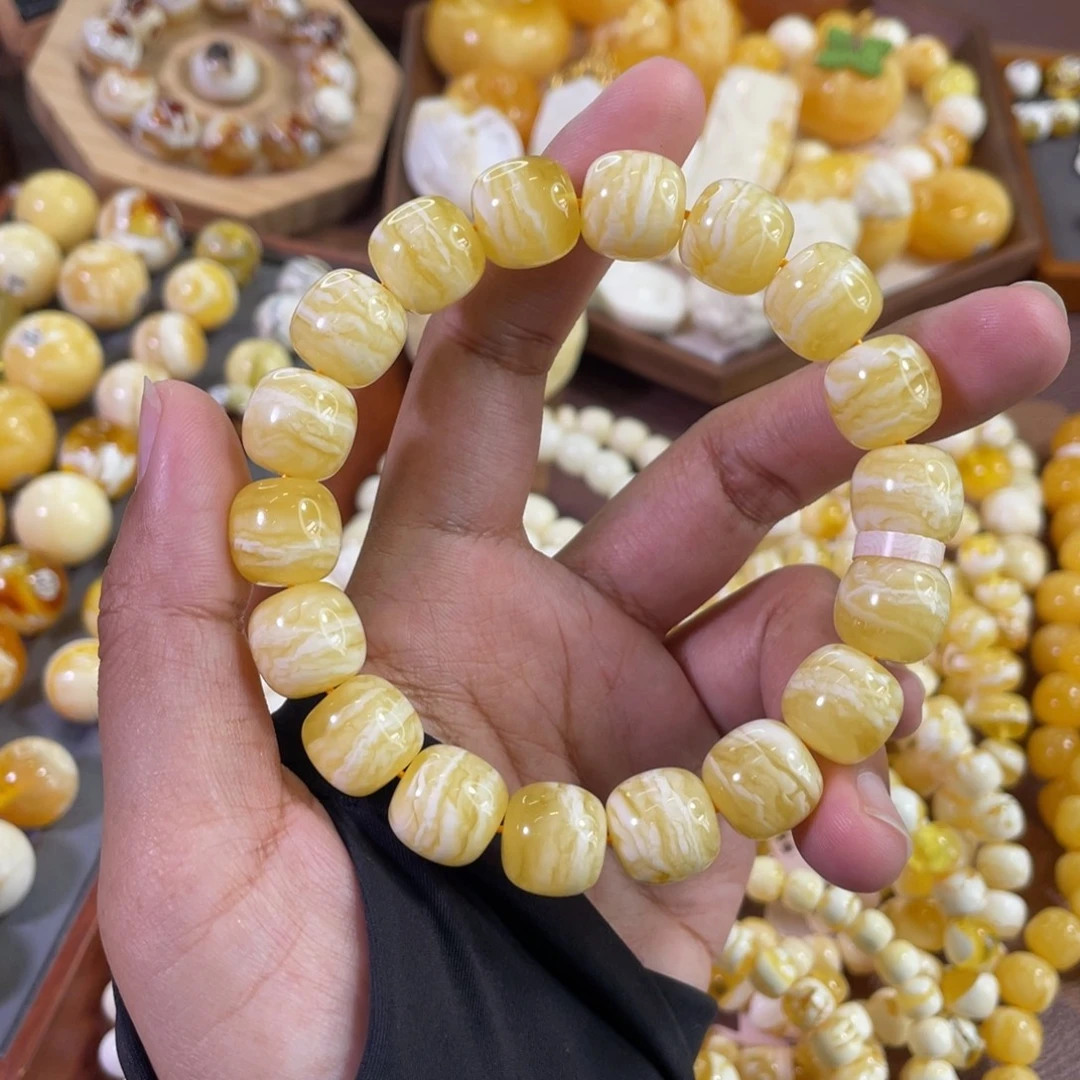 蜜蜡未镶嵌裸石13mm 俄料瓷白话虎皮纹同料精工老型单圈JZ028