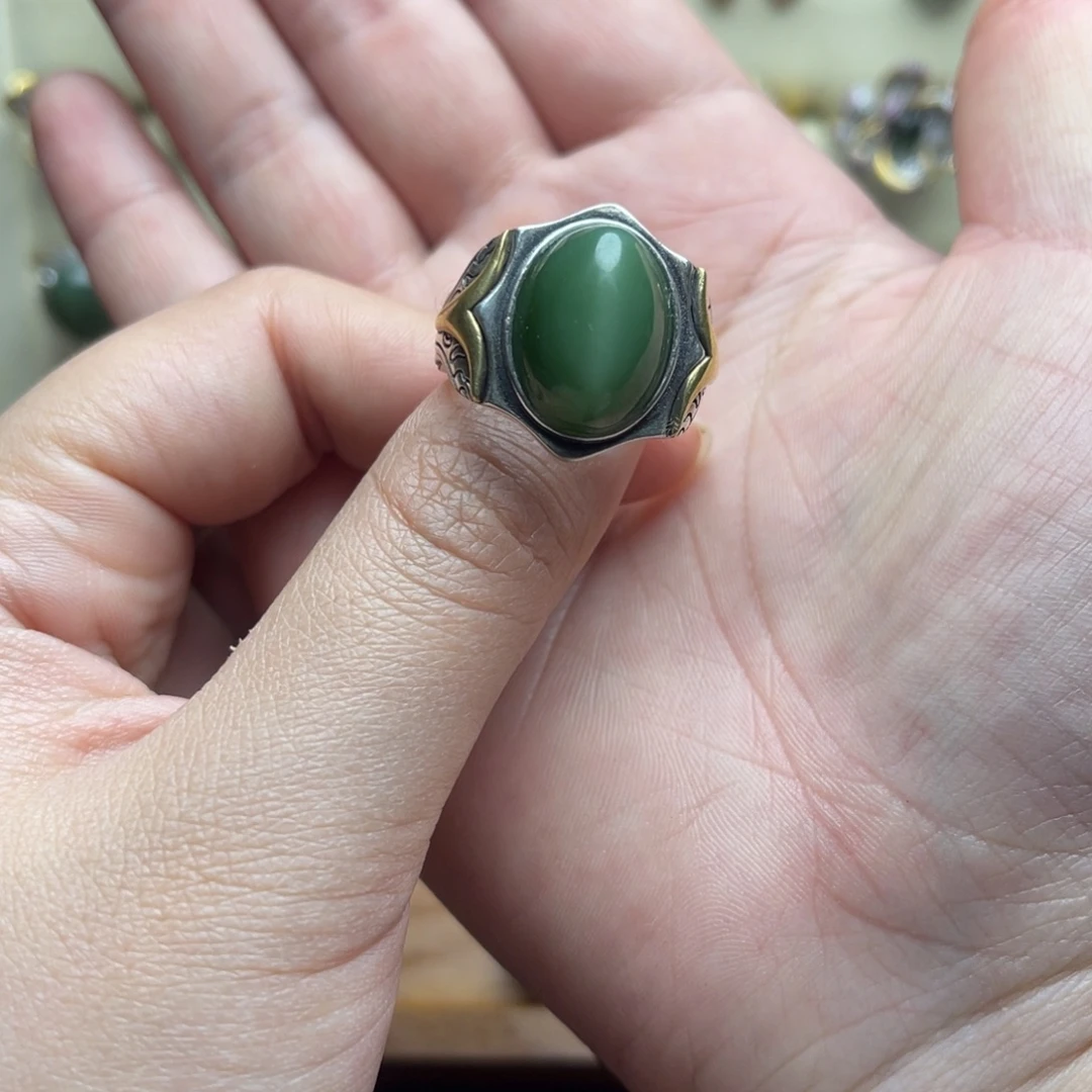和田玉（碧玉）银S925镶嵌戒指