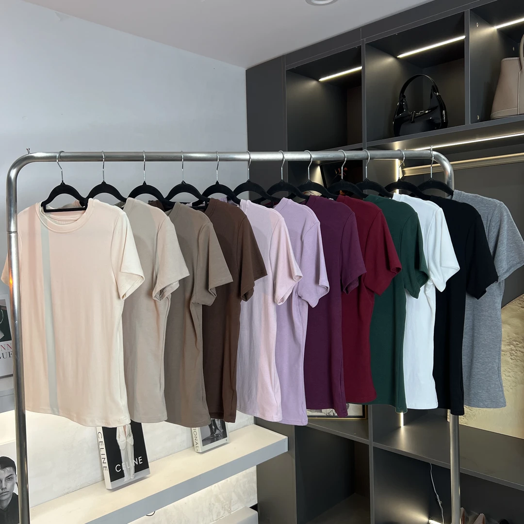 经典不过时简约纯色百搭圆领套头T恤休闲通勤正肩显瘦短袖上衣女