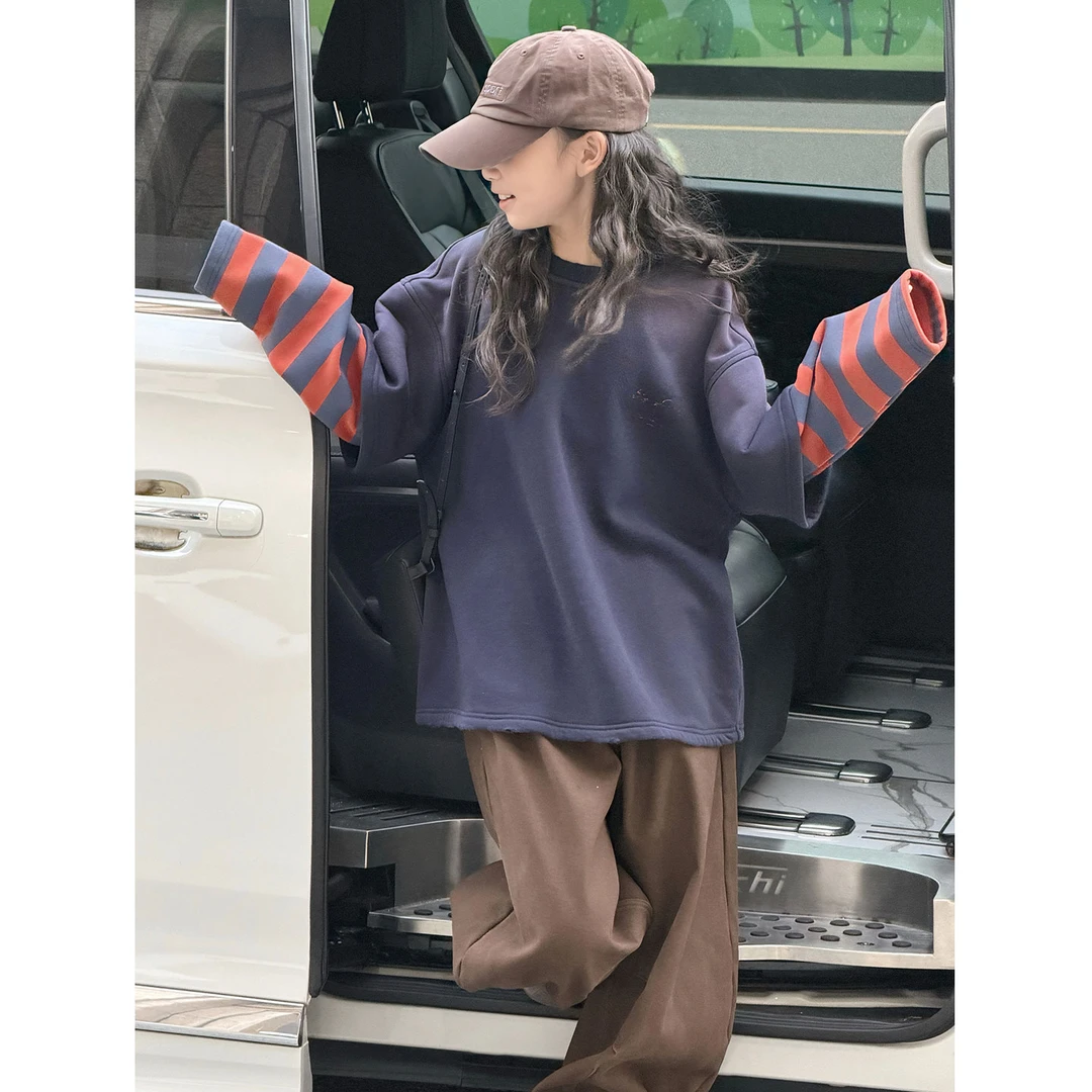 K30408孙小美假两件女童加绒T恤秋冬2025新款儿童打底衫加厚长袖t